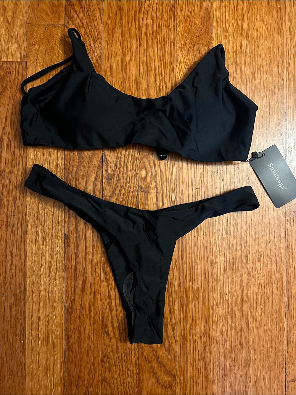 summersalt Black Two-Piece Bikini Set - Scoop Top & High-Cut Bottoms